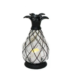 Metal And Glass Pineapple Candle Lantern 10 Inch - Timer