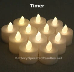Tall Flameless Tea Lights Warm White LED Battery Operated 12 Pack - 5 Hour Timer 7 Tall Flameless Tea Lights Warm White LED Battery Operated 12 Pack - 5 Hour Timer -Battery Operated Candles Shop 12 ww tall tealights timer