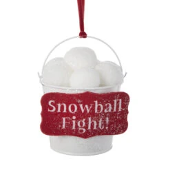 Snowball Fight Bucket Christmas Ornament 6.5 Inch