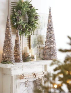 Lighted Snowy Cone Trees Set Of 3 Battery Operated