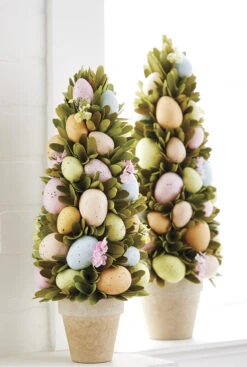 Easter Egg Topiaries - Set Of 2 - 17.5 Inch Tall And 15.5 Inch Tall - NEW 2023