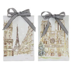 6 Inch Christmas In Europe Tabletop LED Lighted Print On Canvas Set Of 2