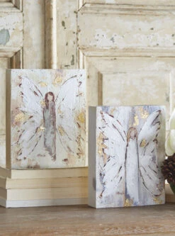 Angel Block Wall Art Set Of 2 - 10 Inch Each - NEW -Battery Operated Candles Shop 12085