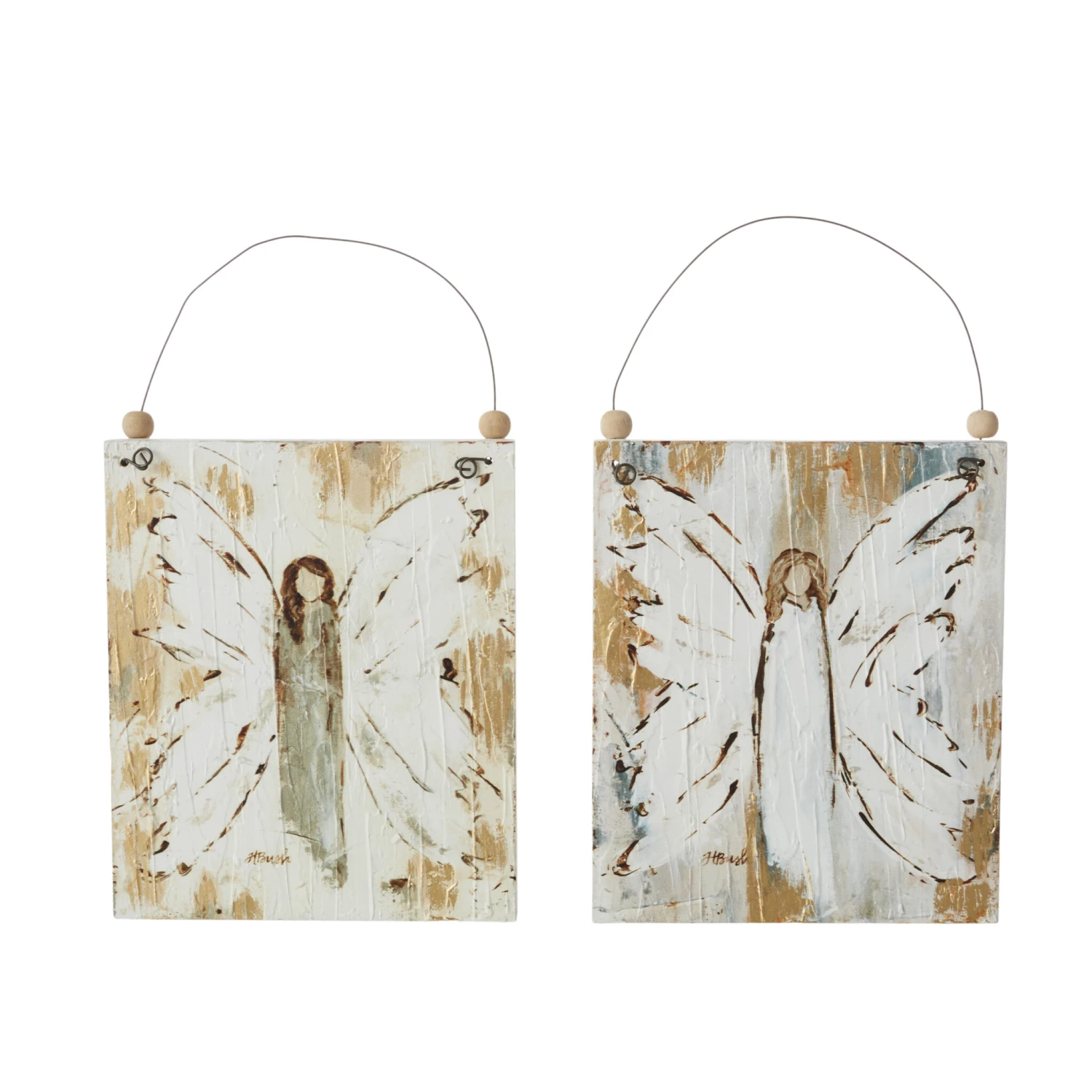 6 Inch Angel Wooden Ornament Set Of 2 4 6 Inch Angel Wooden Ornament Set Of 2 - Image 2