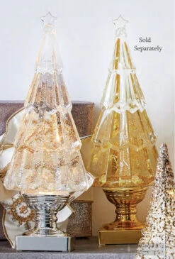 Clear Lighted Tree Water Lantern Acrylic Snow Globe With Silver Base - Timer -Battery Operated Candles Shop 14 inch trees sold separate