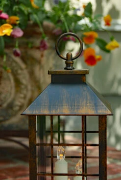 Battery Operated Mission Style 3 Candle Lantern - Antique Bronze 12 Inch -Battery Operated Candles Shop 2279860 hang