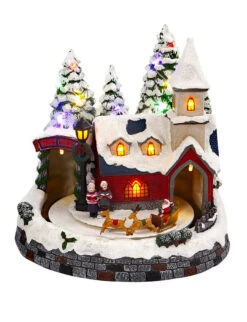 Battery Operated Lighted Musical Animated Winter Holiday Snow Village - Santa And Reindeer