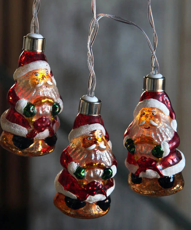 Battery Operated Antique Santa Glass String Lights - 10 Lights 2 Battery Operated Antique Santa Glass String Lights - 10 Lights