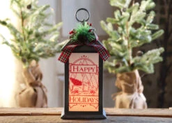 13 Inch Battery Operated Lighted Grey Holiday Lantern With Realistic Flame Effect