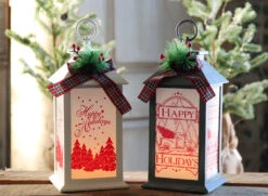 13 Inch Battery Operated Lighted White Holiday Lantern With Realistic Flame Effect -Battery Operated Candles Shop 2421970 white and grey 1