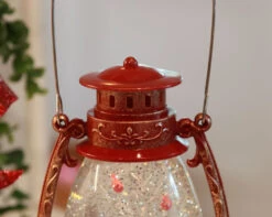 Red Hurricane With Santa And Sleigh Lighted Water Lantern - Timer -Battery Operated Candles Shop 2429050 detail top