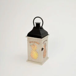 Welcome Pineapple Lantern Wood And Metal Battery Operated - 12 Inch -Battery Operated Candles Shop 2481510 lantern