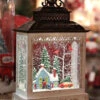 11 Inch Cabin With Red Wagon In The Woods Lighted Water Lantern - Optional Music Setting -Battery Operated Candles Shop 2497520 blue house
