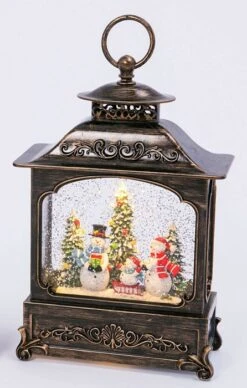 11 Inch Decorative Bronze Water Lantern With Snow Family Sledding In Swirling Glitter 9 11 Inch Decorative Bronze Water Lantern With Snow Family Sledding In Swirling Glitter -Battery Operated Candles Shop 2499030 snowmen 446x700