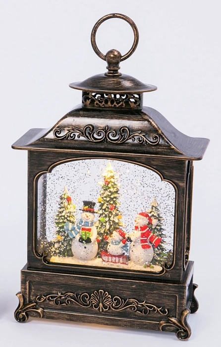 11 Inch Decorative Bronze Water Lantern With Snow Family Sledding In Swirling Glitter 6 11 Inch Decorative Bronze Water Lantern With Snow Family Sledding In Swirling Glitter - Image 4