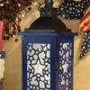 Blue Battery Operated Lighted Wood & Metal Americana Hologram Lantern - 13 Inch -Battery Operated Candles Shop 2525030 blue