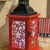 Red Battery Operated Lighted Wood & Metal Americana Hologram Lantern - 13 Inch -Battery Operated Candles Shop 2525030 red side
