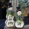 Set Of 2 White Resin Snowmen With Pine And Bows - -Battery Operated Candles Shop 2532260 white resin snowmen