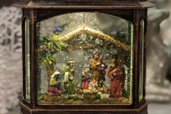 Nativity Scene Antique Bronze Lighted Water Lantern With Swirling Glitter - Plays Silent Night 7 Nativity Scene Antique Bronze Lighted Water Lantern With Swirling Glitter - Plays Silent Night -Battery Operated Candles Shop 2535390 brown inside