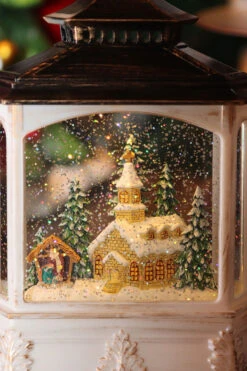 Lighted Water Lantern Nativity Scene With Optional Music Setting In Swirling Glitter -Battery Operated Candles Shop 2535440 church detail