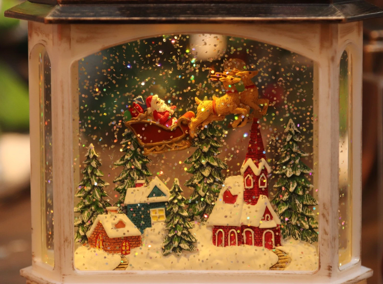 Lighted Water Lantern Flying Santa Over Town - Optional Music Setting 4 Lighted Water Lantern Flying Santa Over Town - Optional Music Setting - Image 2