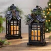 Set Of 2 Battery Operated Lighted Black Metal Holiday Lanterns With Floral Accents And Timer 2 Set Of 2 Battery Operated Lighted Black Metal Holiday Lanterns With Floral Accents And Timer -Battery Operated Candles Shop 2558250 glam