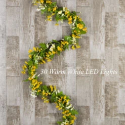 6 Foot Battery Operated Lighted Daisy Garland 30 Warm White LED - 6 Hour Timer