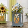 Set Of 2 Spring And Summer Metal Lanterns With Floral Accents -Timer -Battery Operated Candles Shop 2584920 summer lanterns mai