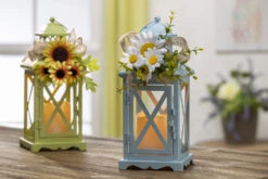 Set Of 2 Spring And Summer Metal Lanterns With Floral Accents -Timer