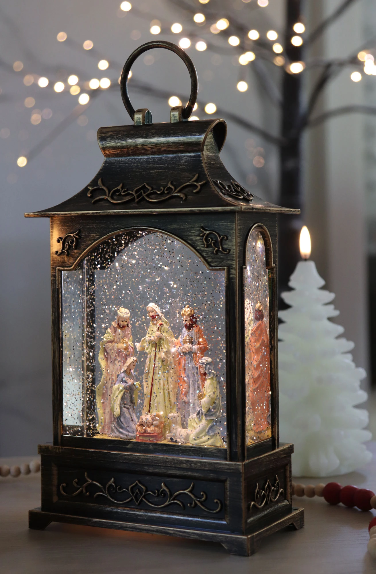 Antique Bronze Nativity Scene Lighted Water Lantern With Swirling Glitter 4 Antique Bronze Nativity Scene Lighted Water Lantern With Swirling Glitter - Image 2