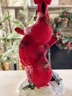 Battery Operated Lighted Resin Street Lamp With Cardinals - 14.5 Inch -Battery Operated Candles Shop 2596890 close body