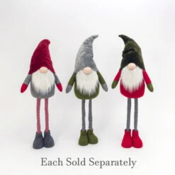 Holiday Gnome With Extendable Legs - Grey Hat, Striped Legs - 46 Inch -Battery Operated Candles Shop 2597440 2