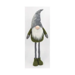 Holiday Gnome With Extendable Legs - Grey Hat, Striped Legs - 46 Inch -Battery Operated Candles Shop 2597440 grey hat