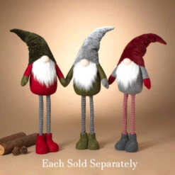 Holiday Gnome With Extendable Legs - Green Hat, Striped Legs - 46 Inch -Battery Operated Candles Shop 2597740 3 2