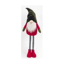 Holiday Gnome With Extendable Legs - Green Hat, Striped Legs - 46 Inch -Battery Operated Candles Shop 2597740 green hat
