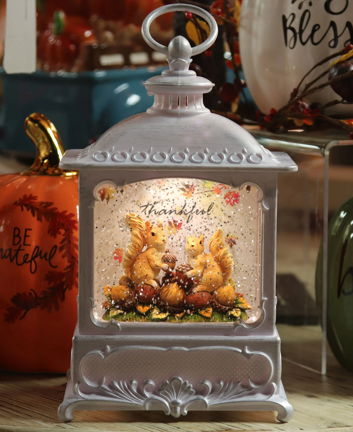 Squirrels And Acorns Lighted Fall Water Lantern With Swirling Glitter 3 Squirrels And Acorns Lighted Fall Water Lantern With Swirling Glitter