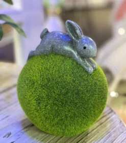Set Of 3 Resin Bunnies On Moss Ball 7.6 Inch - NEW 2023 -Battery Operated Candles Shop 2635630 bunny on tummy