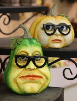 Resin Halloween Pumpkin Heads With Glasses - Set Of 2 -Battery Operated Candles Shop 2658070 1