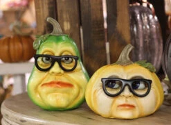 Resin Halloween Pumpkin Heads With Glasses - Set Of 2