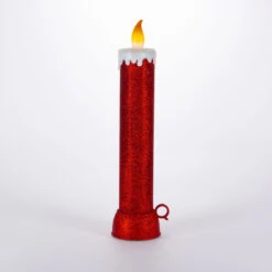 18 Inch Battery Operated Red Glitter Pillar With Fireglow Flame Effect - NEW 2023