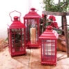 Set Of 3 Red Candle Lanterns - 14 - 17 - 20 Inch -Battery Operated Candles Shop 28081 new