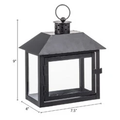 Wide Window Black Iron Lantern - 9 Inch -Battery Operated Candles Shop 30094878201