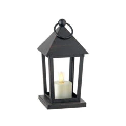 Moving Flame Metal Lantern With Moving Flame Tealight - 6.5 Inch