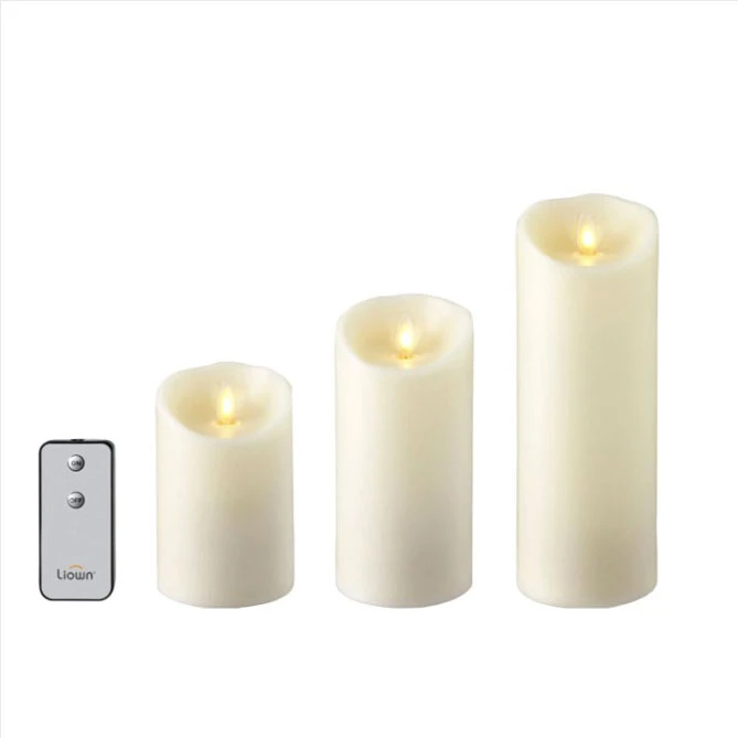 Set Of 3 Ivory Moving Flame Candles With Remote Control Included 4 Set Of 3 Ivory Moving Flame Candles With Remote Control Included - Image 2