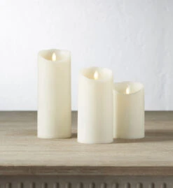 Set Of 3 Ivory Moving Flame Candles With Remote Control Included