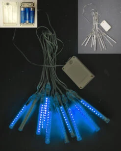 Battery Operated Blue LED Snowfall Tube Set - 10 Tubes 4.5 Inch