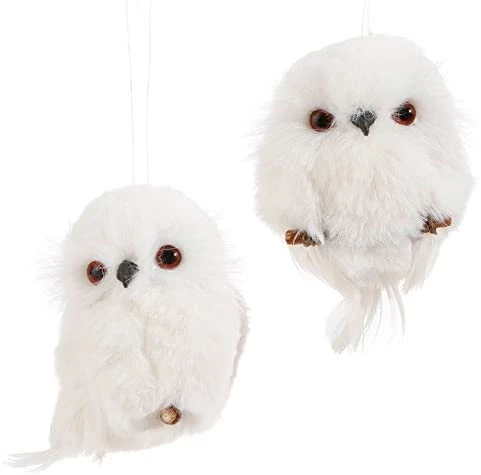 White Owl Ornaments Set Of 2 Assorted - 4 Inch 4 White Owl Ornaments Set Of 2 Assorted - 4 Inch - Image 2