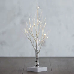 Battery Operated White Birch Tree 1.5 Feet - 16 Warm White LED'S Timer