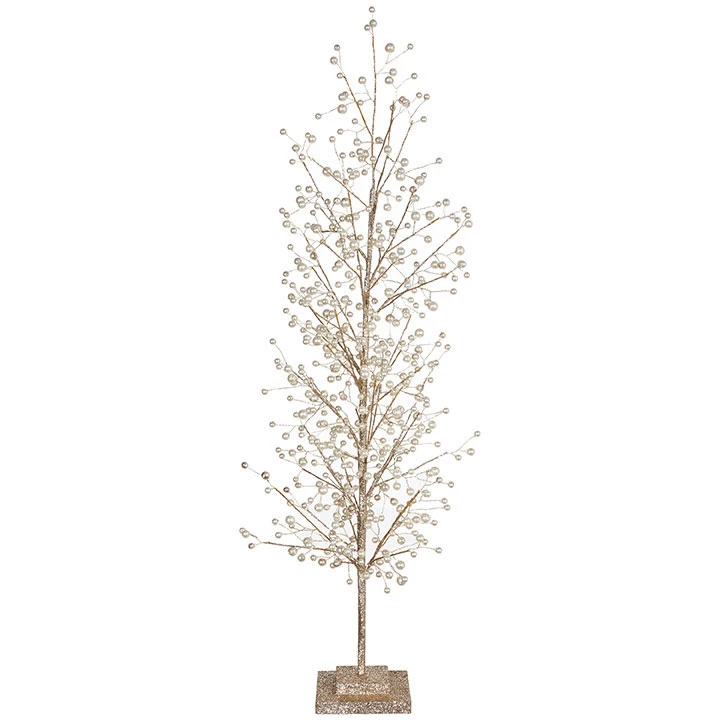 27.5 Inch Gold Glitter Tabletop Tree With Pearls 3 27.5 Inch Gold Glitter Tabletop Tree With Pearls