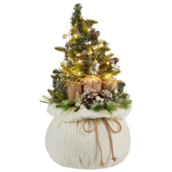 21 Inch Lighted Cozy Knit Sweater Gift Bag With Tree - Battery Operated